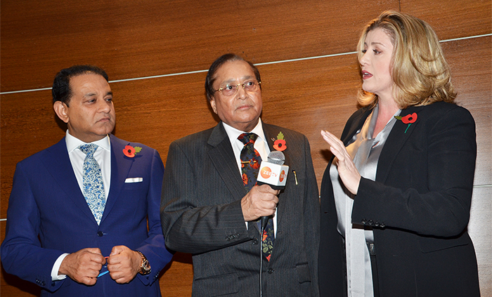 Guest of Honour Rt Hon Penny Mordaunt with President Dr Atul Pathak OBE and Patron Dr Rami Ranger CBE