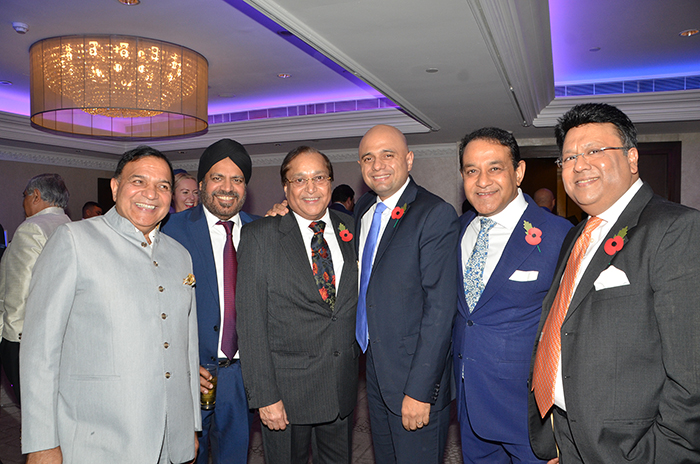 Rt Hon Sajid Javid MP, Home Secretary with the PSBI President Dr Atul Pathak OBE, Vice President Mr Ajay Chadha, , Patrons Dr Rami Ranger CBE , Anil Sharma and Dr Ravi Gidar