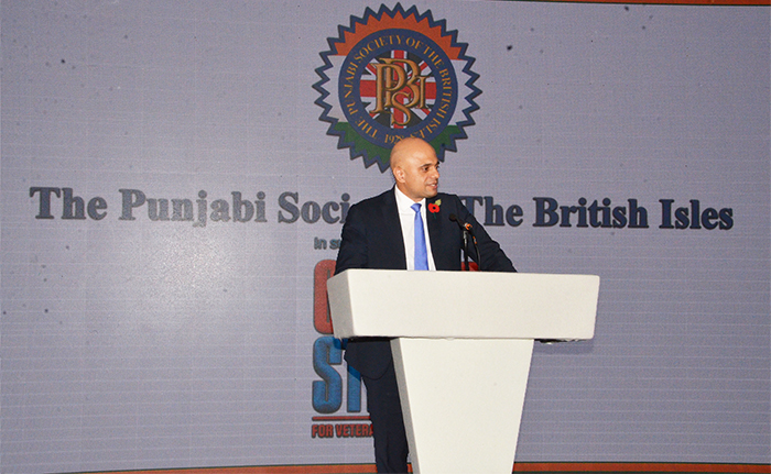 Rt Hon Sajid Javid thanking the PSBI for the Pride of Punjab Award and dedicating his Award to all the Grandparents and Parents from the Punjabi Community who have made Britain their home.